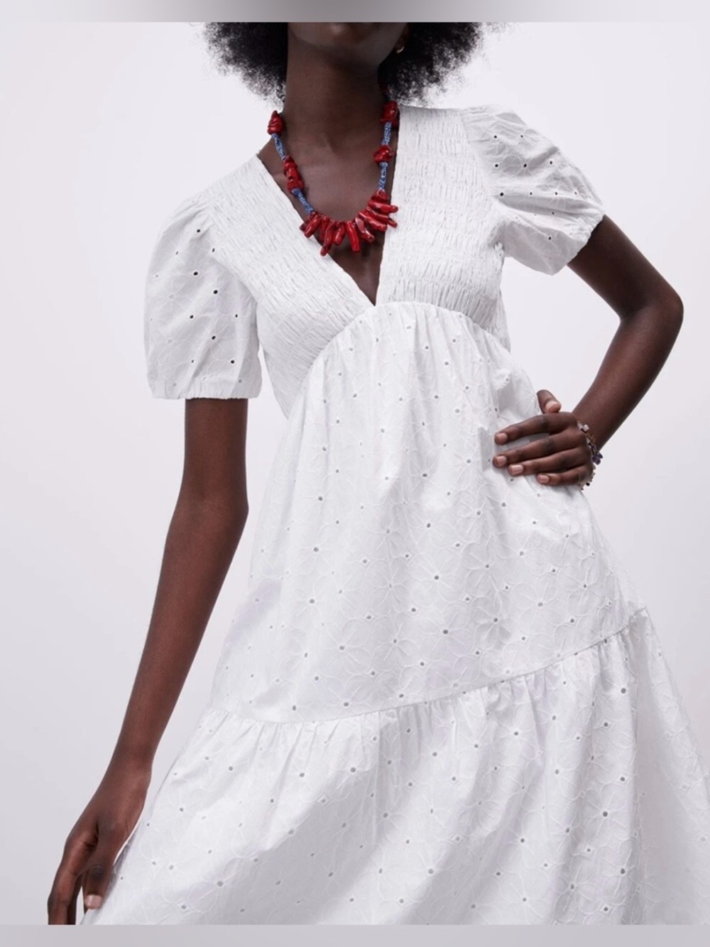 Zara White Embroidered Voluminous bohemian Casual Maxi Dress size XL
